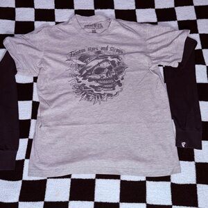 Famous Stars & Straps Gray Short-Sleeve Tee with Black Layered Sleeves